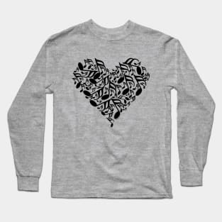 Black Music Notes Heart Long Sleeve T-Shirt